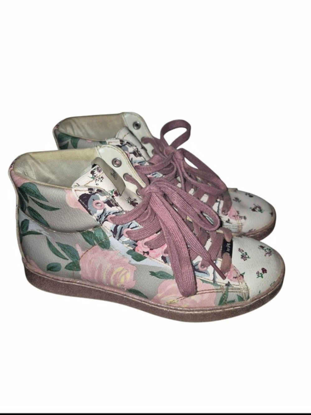 Coach Pink And Cream Floral Rose Print High Top Sneakers Size 6B US